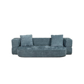 Blue sofa with two cushions on a white background