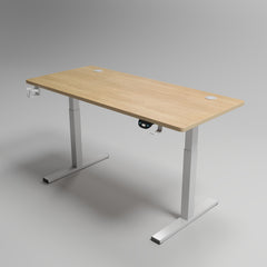 Oak + White Leg Adjustable Height Desk
