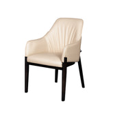 Beige chair with dark wooden legs on a white background