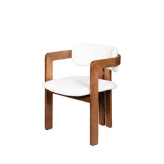 Wooden chair with white cushion on a white background