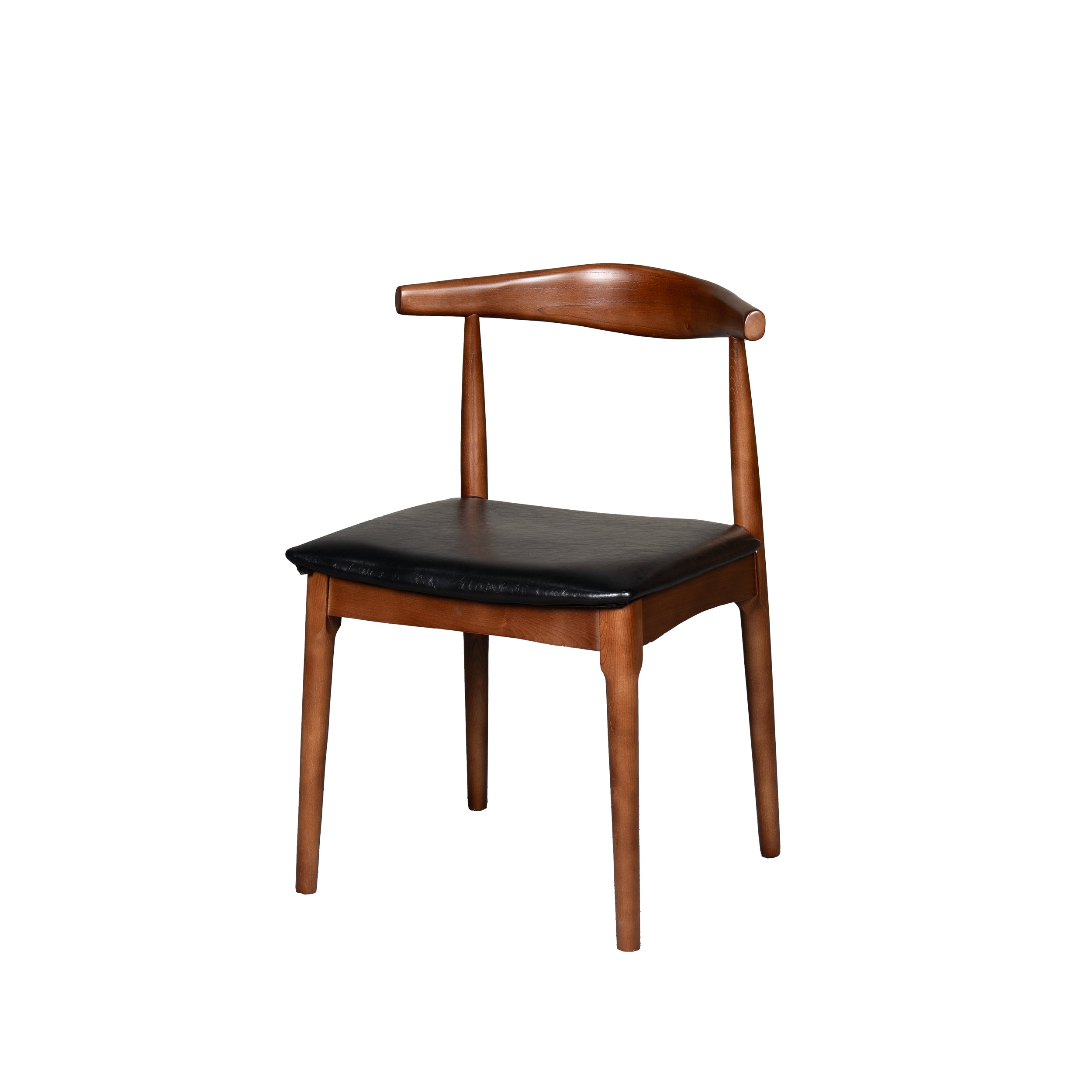 Wooden chair with black seat on a white background
