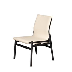 Beige chair with black frame on a white background