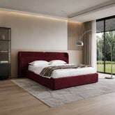 red fabric bed frame