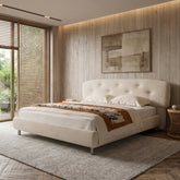 beige bed frame