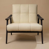 Ash Wood & Genuine Leather Lounge Chair – Modern Accent Armchair