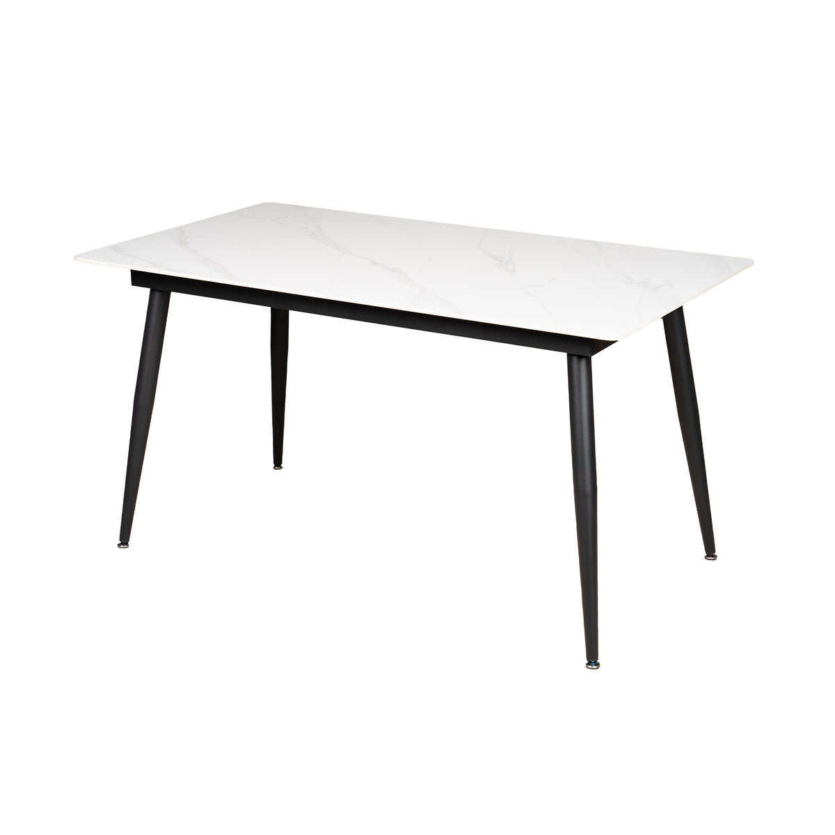 White rectangular table with black legs on a white background