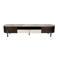 Modern TV stand with a marble top on a white background