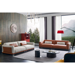 Sofa - 4 Seater Leather & Cloth