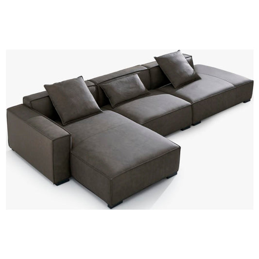 Three Seater Sofa with Right or Left Chaise - Leather