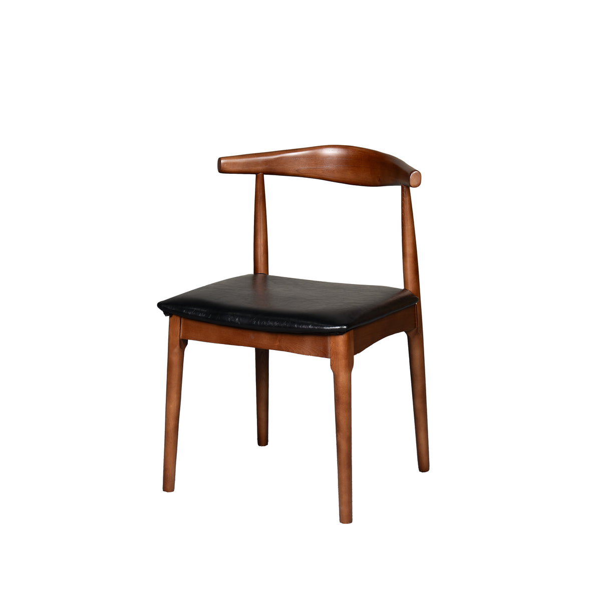 Wooden chair with black seat on a white background