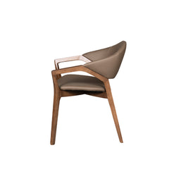 Nordic Arm Dining Chair – Walnut Wood Frame with Taupe Leather