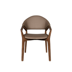 Nordic Arm Dining Chair – Walnut Wood Frame with Taupe Leather