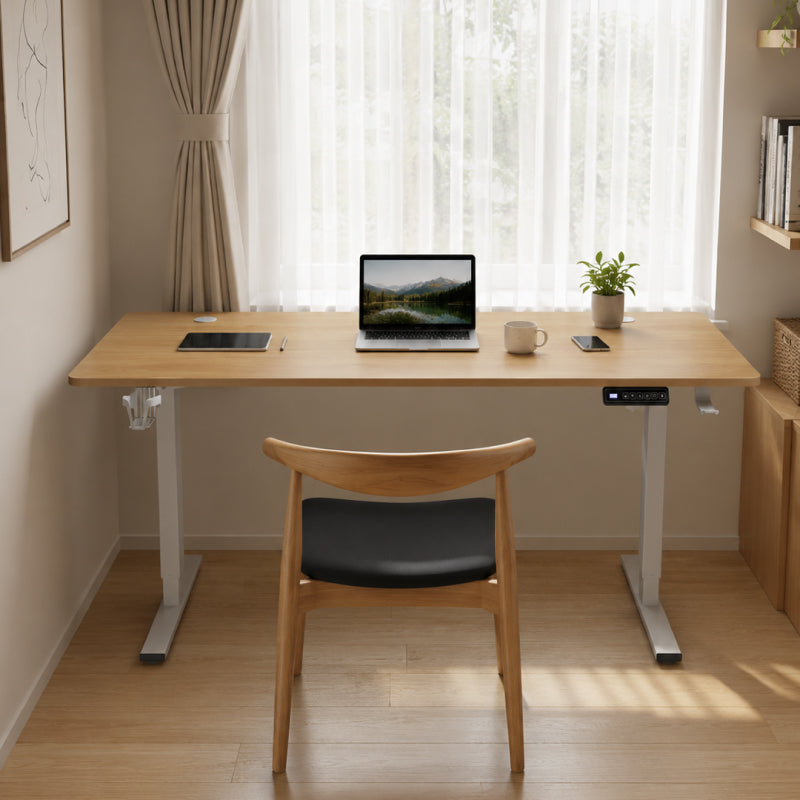 Trizenith Electric Adjustable Height Desk | Melbourne Shipping (Oak + White)