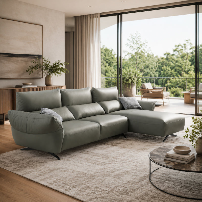 Three Seater Sofa with Right Chaise - Leather