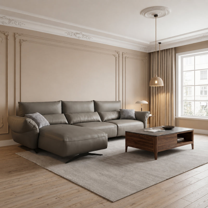 Three Seater Sofa with Right Chaise - Leather