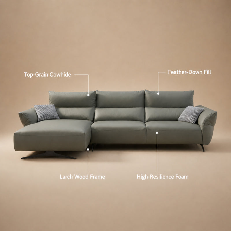 Three Seater Sofa with Right Chaise - Leather