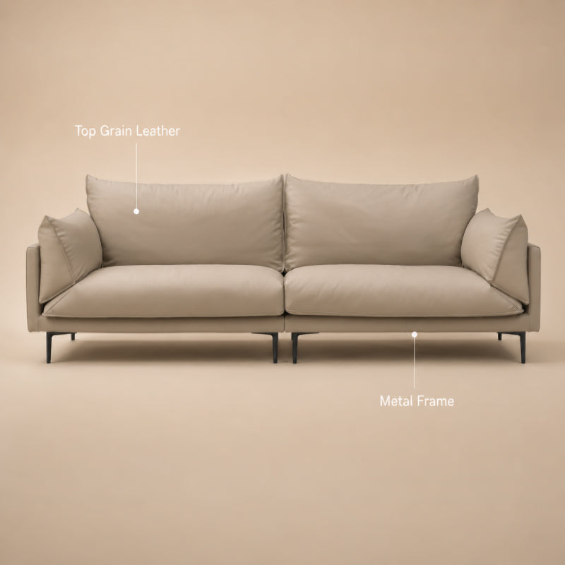 2 Seater Genuine Leather Sofa with Metal Frame – Modern Designer Lounge