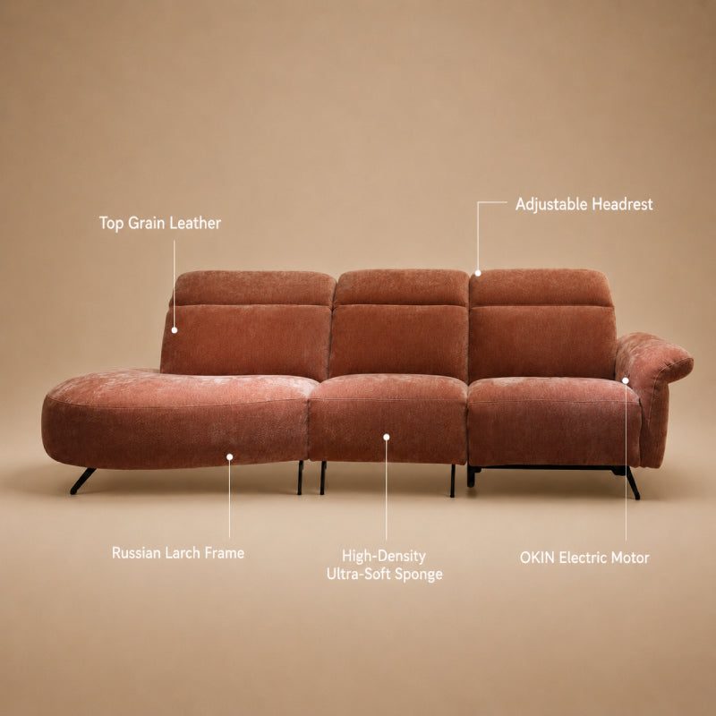 Luxury Electric Recliner Sofa with OKIN Motor | Chenille Fabric & Top-Grain Leather