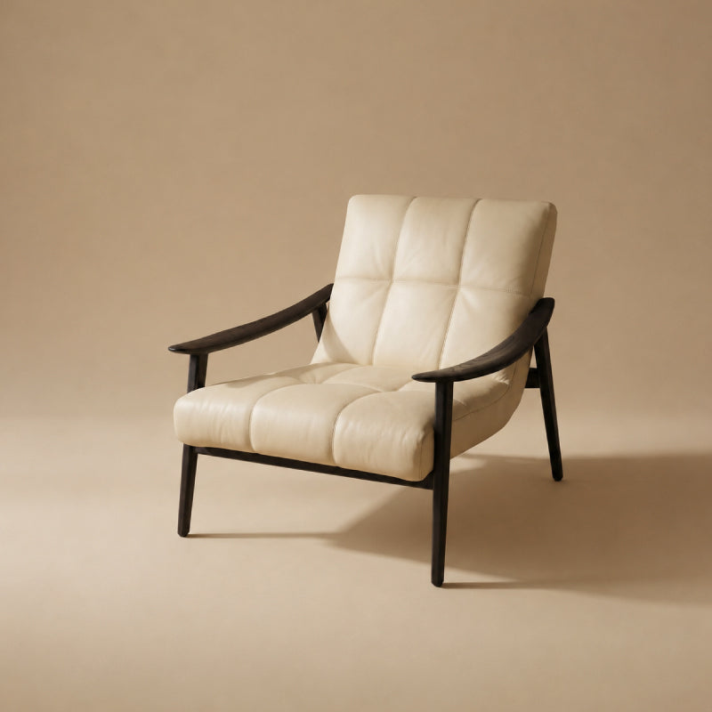 Ash Wood & Genuine Leather Lounge Chair – Modern Accent Armchair