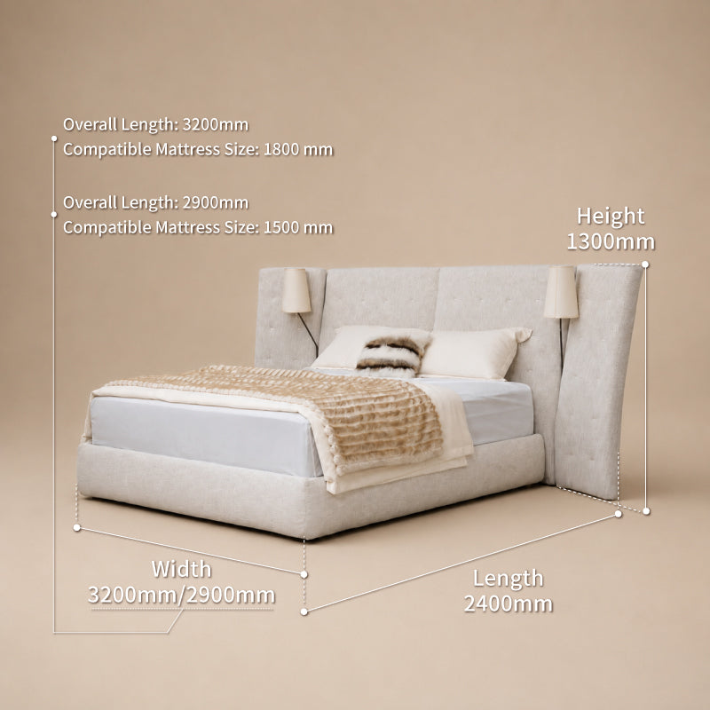 white fabric bed frame