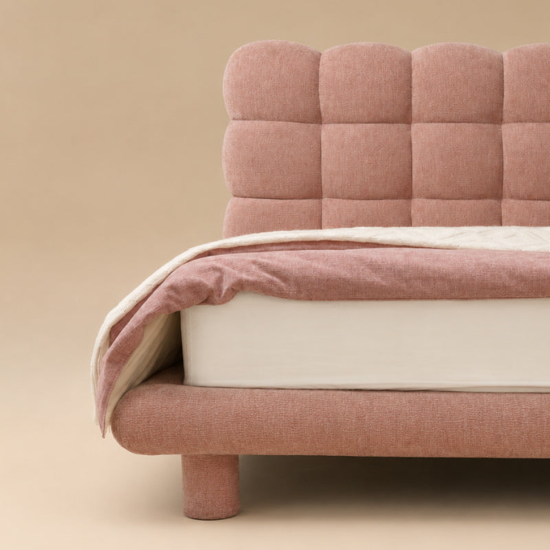 pink fabric bed frame