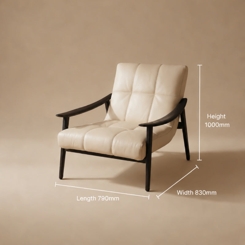 Ash Wood & Genuine Leather Lounge Chair – Modern Accent Armchair