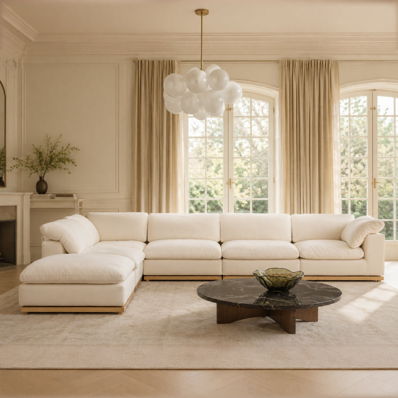 Luxury Feather-Filled Fabric Sofa with Russian Larch Solid Wood Frame