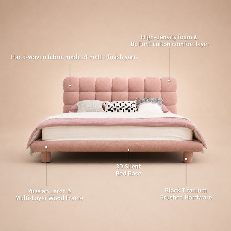 pink fabric bed frame