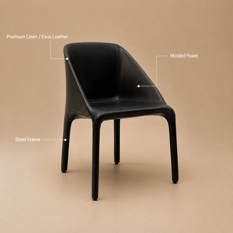 Modern Black Leather Dining Chair – Minimalist Upholstered Dining Seat