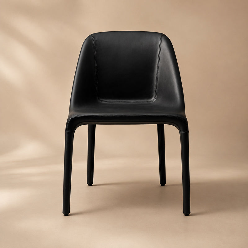 Modern Black Leather Dining Chair – Minimalist Upholstered Dining Seat