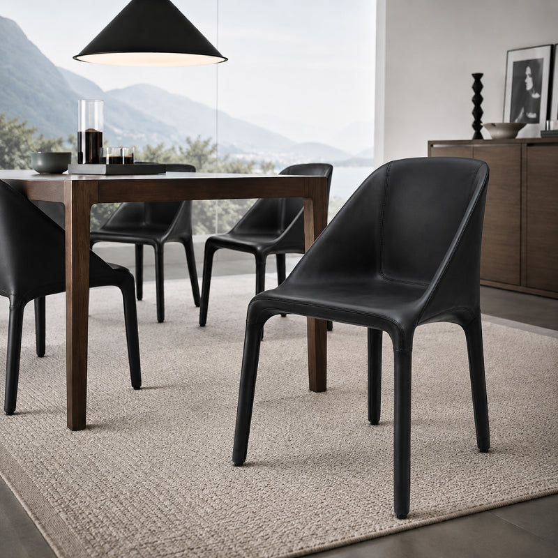 Modern Black Leather Dining Chair – Minimalist Upholstered Dining Seat