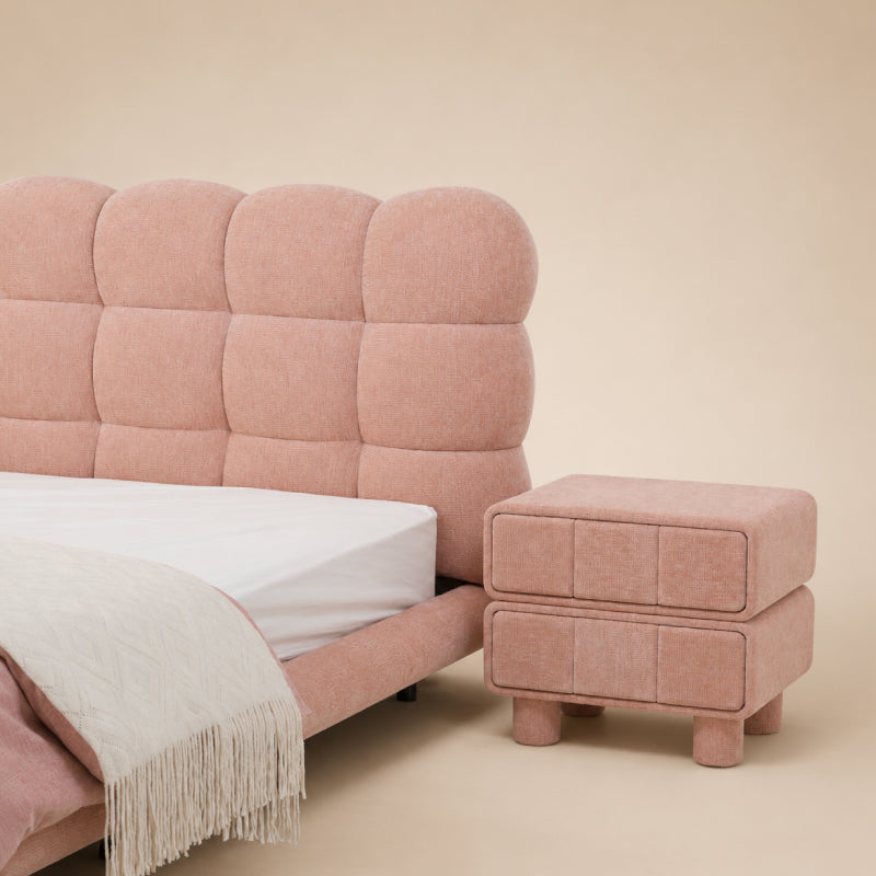 pink fabric bed frame