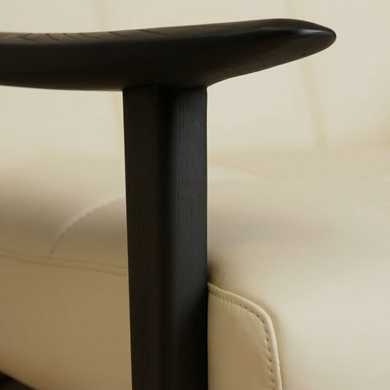 Ash Wood & Genuine Leather Lounge Chair – Modern Accent Armchair