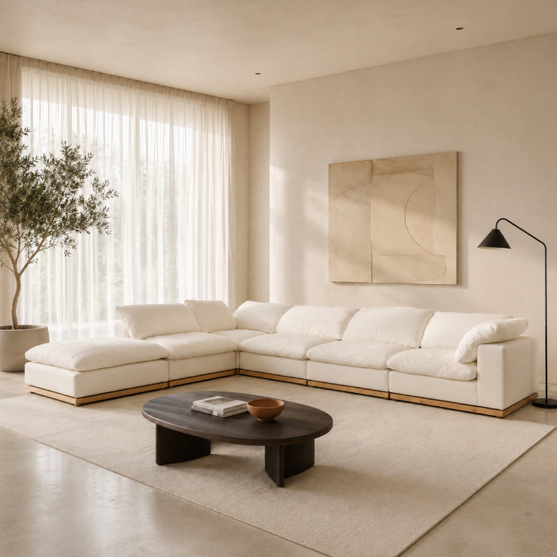 Luxury Feather-Filled Fabric Sofa with Russian Larch Solid Wood Frame