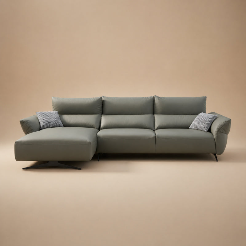 Luxury Top-Grain Leather Recliner Sofa with Feather Filling & Solid Larch Wood Frame