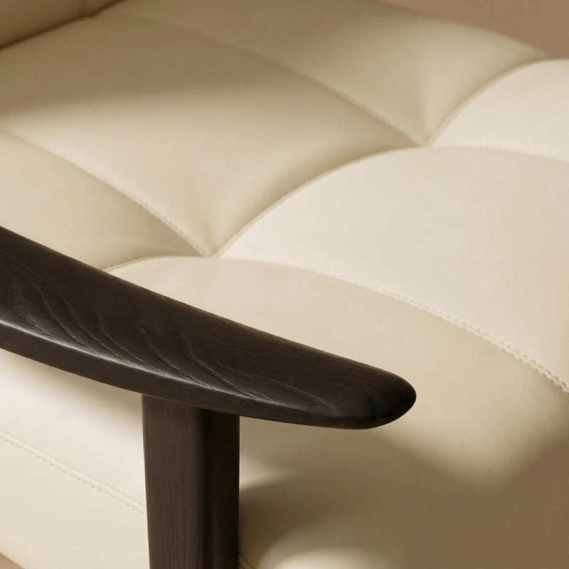 Ash Wood & Genuine Leather Lounge Chair – Modern Accent Armchair