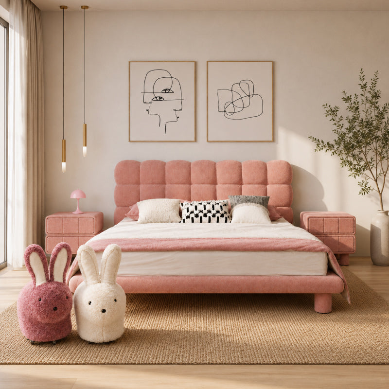 pink fabric bed frame