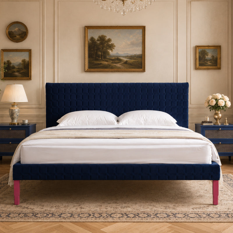 Dash Contrast-Trim Upholstered Bed Frame