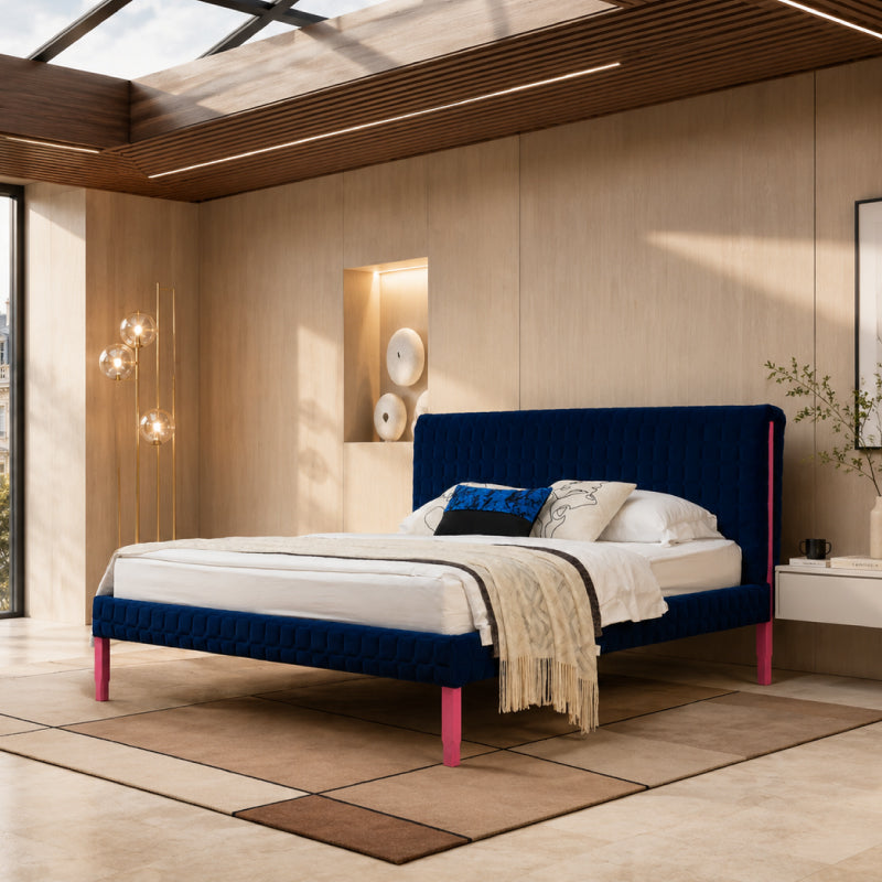 Dash Contrast-Trim Upholstered Bed Frame