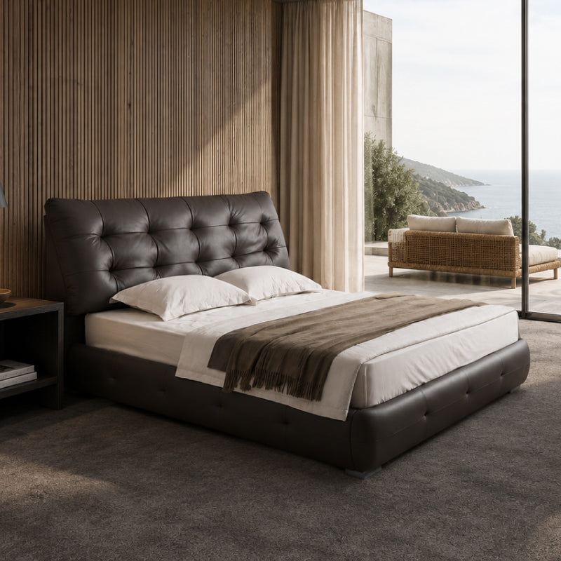 black leather bed frame