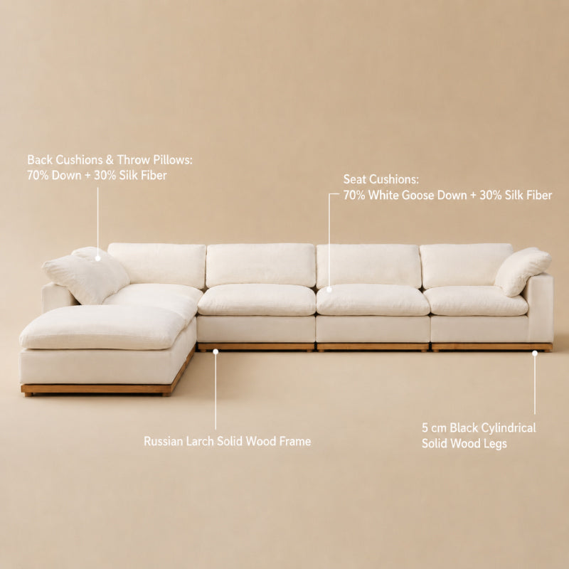 Luxury Feather-Filled Fabric Sofa with Russian Larch Solid Wood Frame