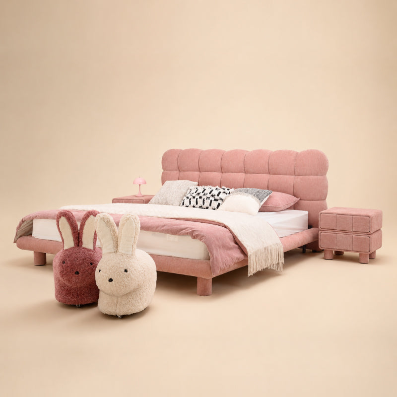 pink fabric bed frame