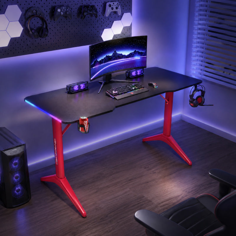 Gaming Desk -Black top&Red leg