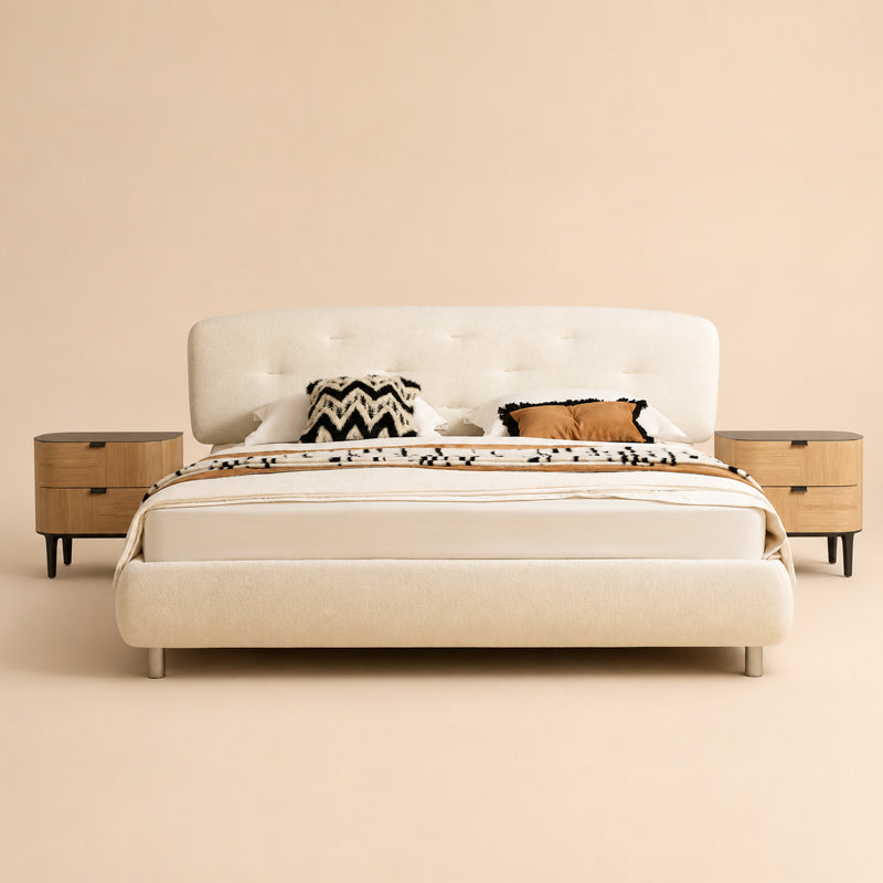 beige bed frame